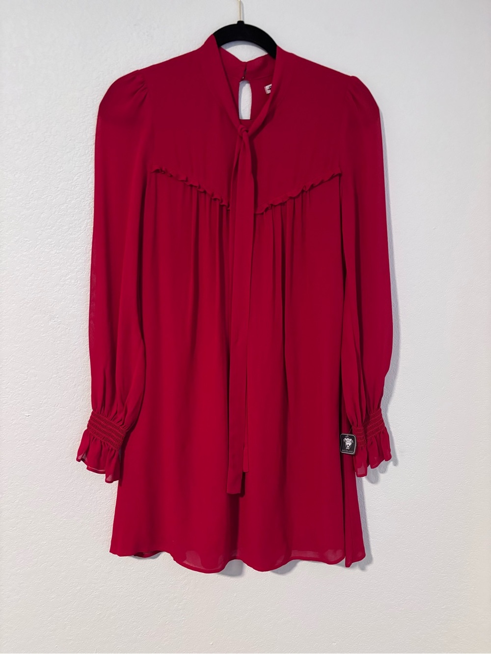 Reformation Red Long-Sleeve Tie-Neck Dress Size XS